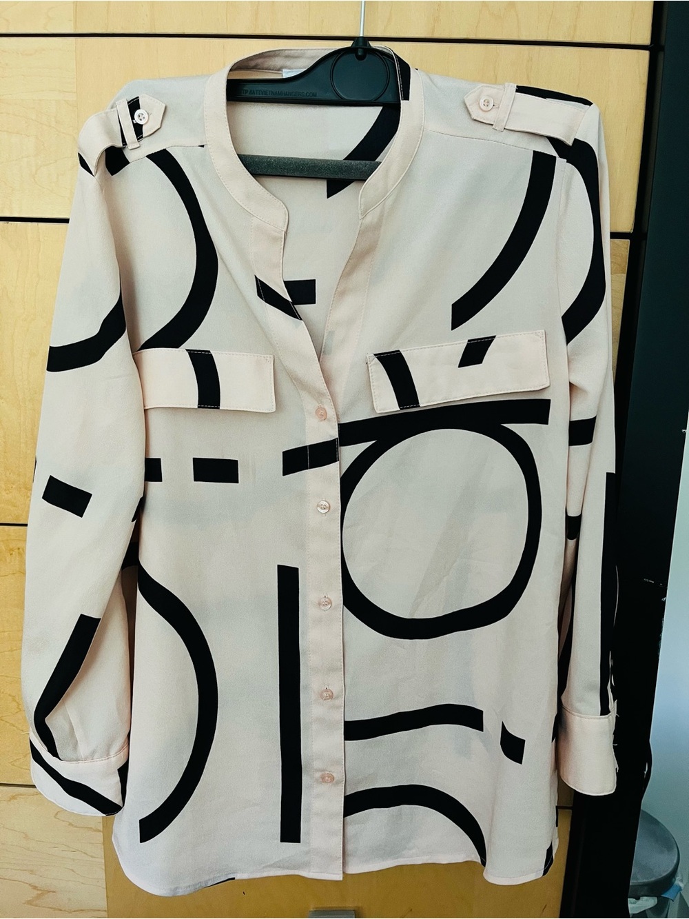 Calvin Klein Beige Button-Down Shirt with Black Geometric Print